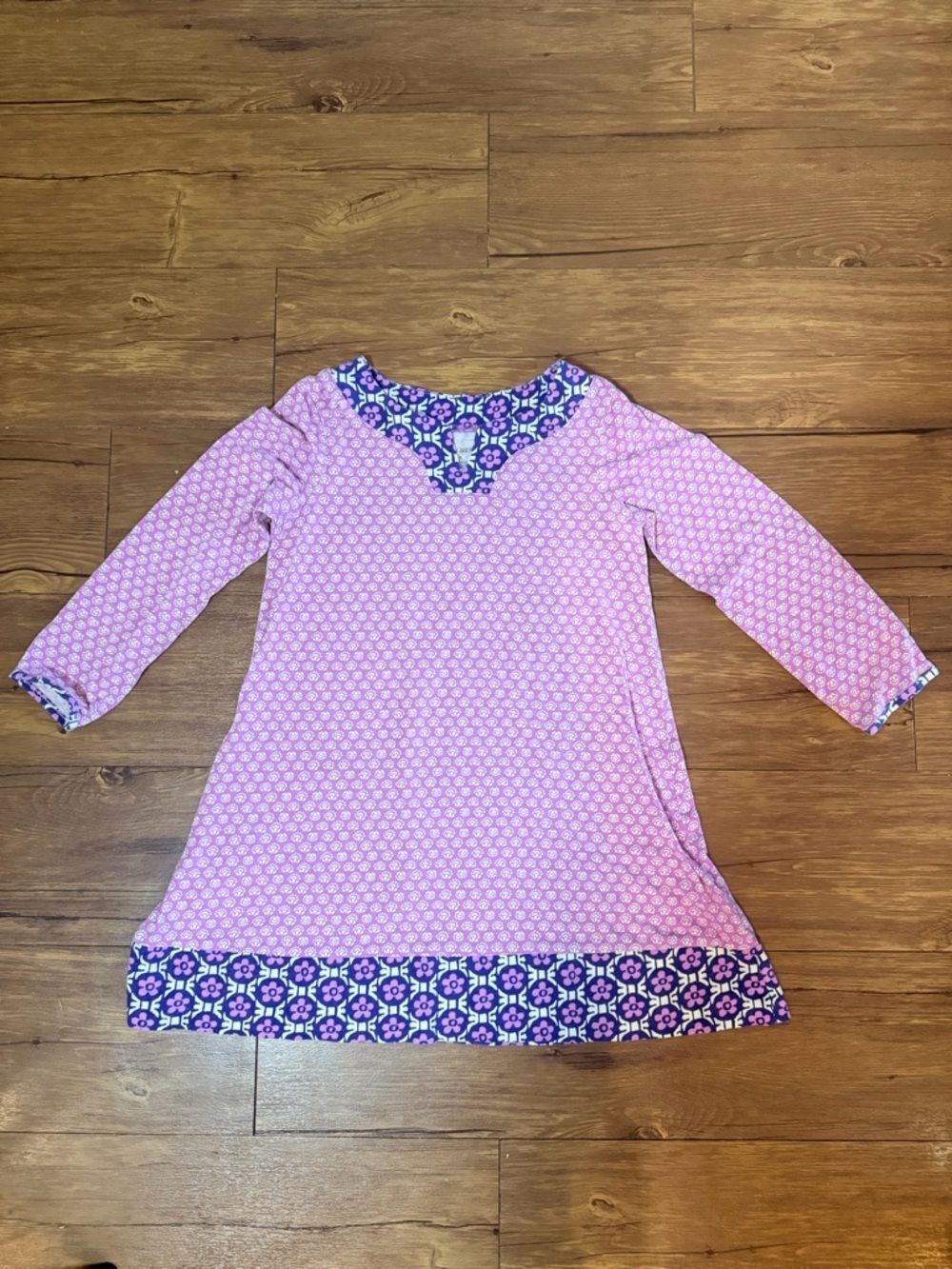 Garnet Hill Kids Patterned Long Sleeve Dress Medium 6 7 Purple Casual Spring